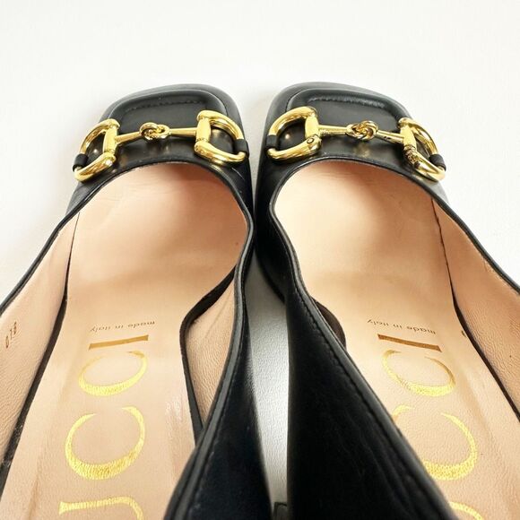 GUCCI Black Baby Bit Horsebit Square Toe Pump 38.5 US 8.5 Leather Block Heel - Picture 13 of 15
